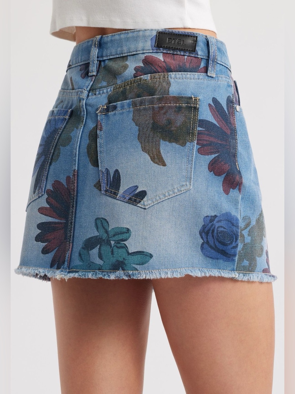 Anthropologie- PTCL Ria Floral Print Denim Mini Skirt Small - Picture 2 of 7